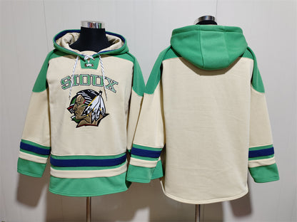 Men's North Dakota Fighting Sioux Blank Cream Green Black Pullover Hoodie