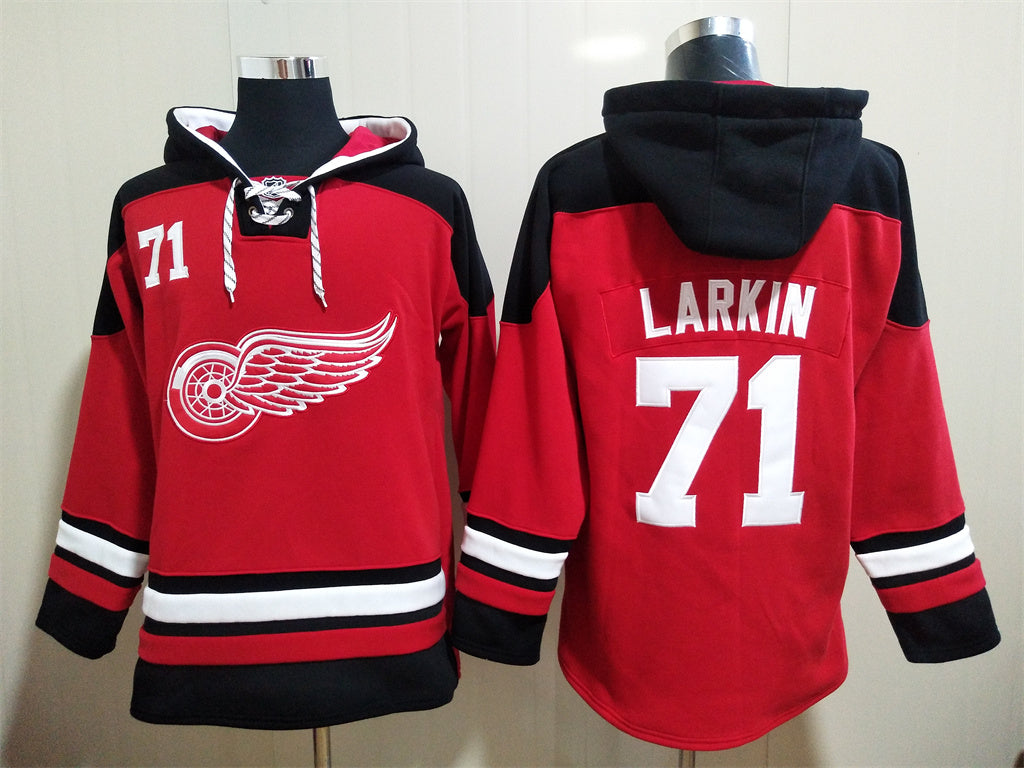 Men's Alex DeBrincat Detroit Red Wings Red Jersey Ageless Must-Have Lace-Up Pullover Hoodie