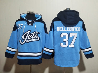 Men's Connor Hellebuyck Winnipeg Jets Light Blue Alternate Blue Jersey Ageless Must-Have Lace-Up Pullover Hoodie