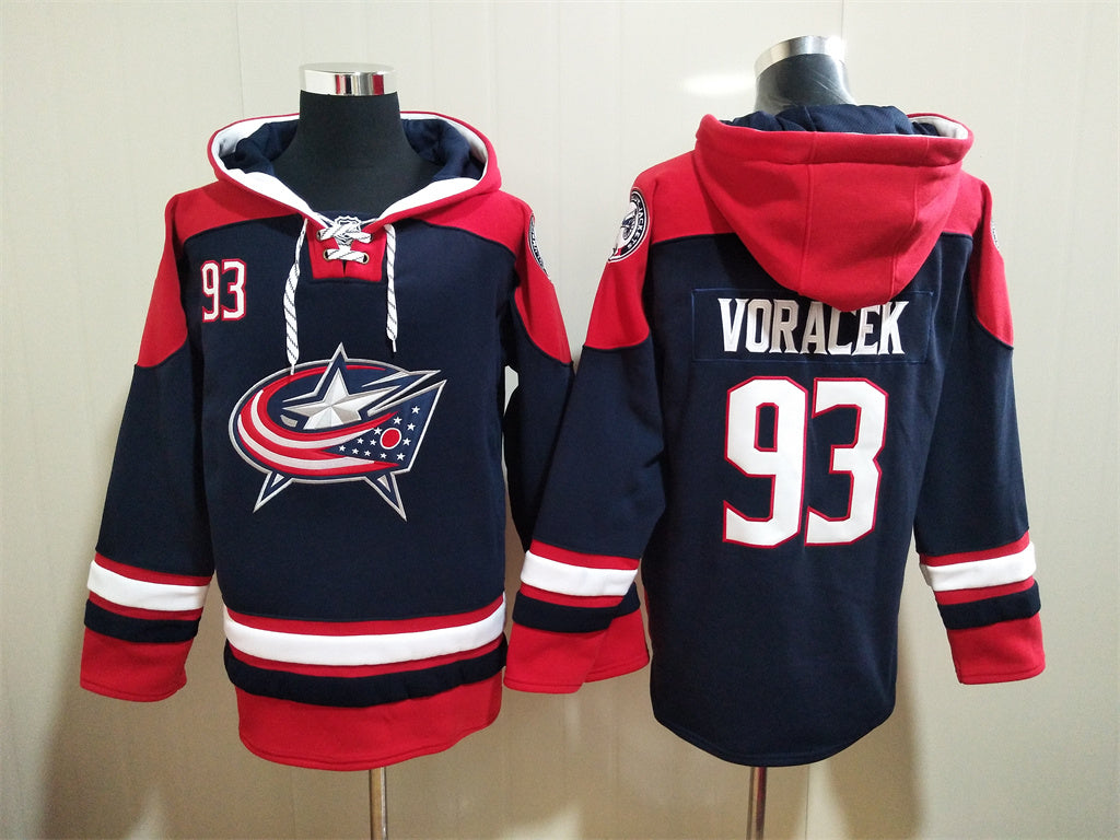 Men's Patrik Laine Columbus Blue Jackets Navy Jersey Ageless Must-Have Lace-Up Pullover Hoodie