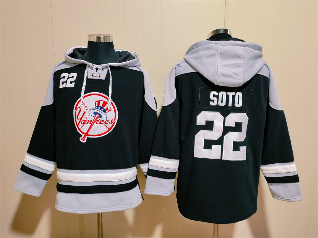 Men's Derek Jeter Yankees Black Jersey Ageless Must-Have Lace-Up Pullover Hoodie