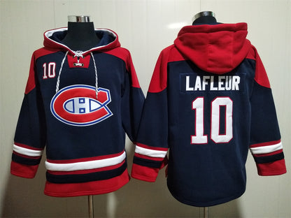 Men's Juraj Slafkovsky Montreal Canadiens Navy Red Jersey Ageless Must-Have Lace-Up Pullover Hoodie