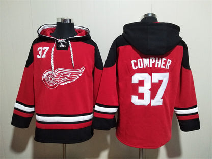 Men's Alex DeBrincat Detroit Red Wings Red Jersey Ageless Must-Have Lace-Up Pullover Hoodie