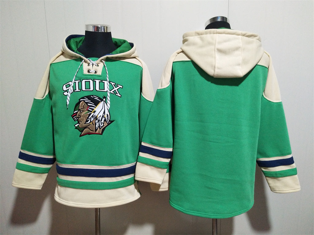 Men's North Dakota Fighting Sioux Blank Cream Green Black Pullover Hoodie