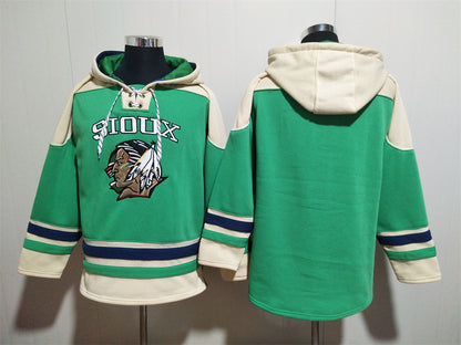Men's North Dakota Fighting Sioux Blank Cream Green Black Pullover Hoodie