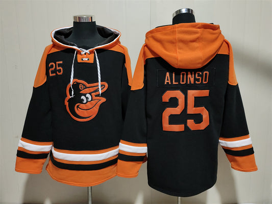 Custom Name Number Men's Pete Alonso Orioles Black Orange Jersey Ageless Must-Have Lace-Up Pullover Hoodie
