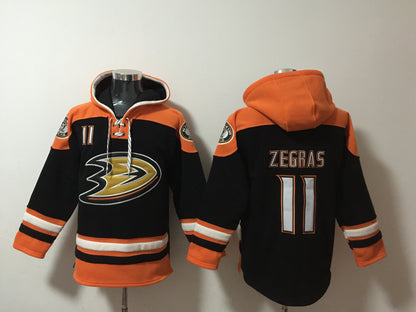 Men's Leo Carlsson Anaheim Ducks Black Jersey Ageless Must-Have Lace-Up Pullover Hoodie