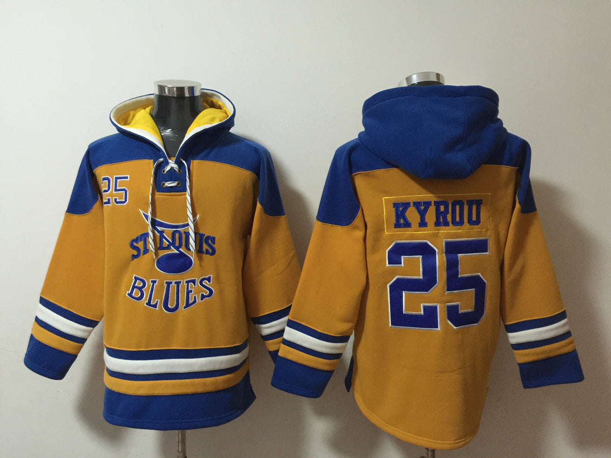 Men's Jordan Binnington St. Louis Blues Gold Jersey Ageless Must-Have Lace-Up Pullover Hoodie