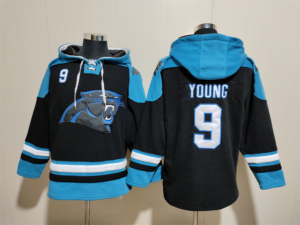 Men's Bryce Young Carolina Panthers Black Jersey Ageless Must-Have Lace-Up Pullover Hoodie