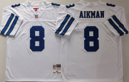 Men's Troy Aikman #8 Dallas Cowboys White Navy Vintage Stitched Football Jersey
