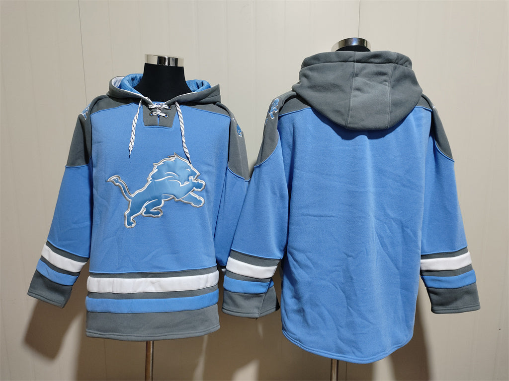 Men's Amon-Ra St. Brown Detroit Lions Blue Jersey Ageless Must-Have Lace-Up Pullover Hoodie