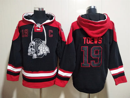 Men's Connor Bedard Chicago Blackhawks Skull Black Jersey Ageless Must-Have Lace-Up Pullover Hoodie