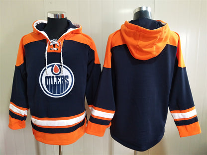 Men's Wayne Gretzky Connor McDavid Edmonton Oilers Navy Jersey Ageless Must-Have Lace-Up Pullover Hoodie