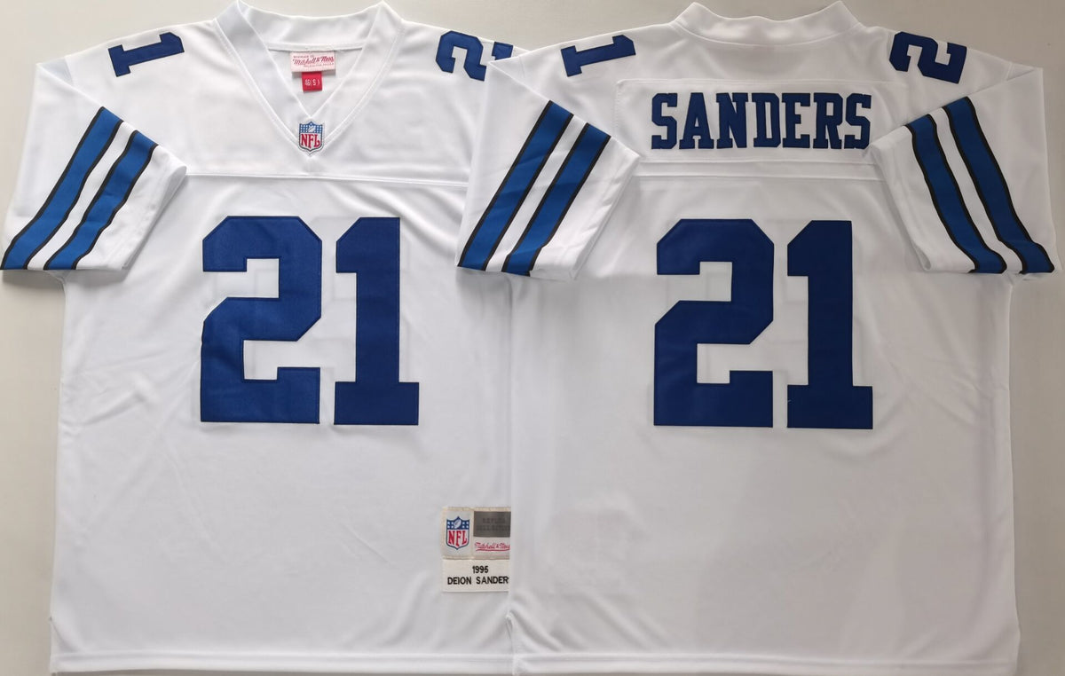 Men's Deion Sanders #21 Dallas Cowboys White Navy Vintage Stitched Football Jersey