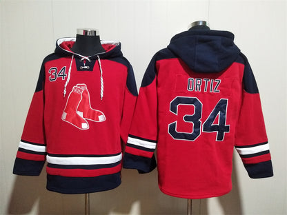 Men's David Ortiz Boston Red Sox Red Jersey Ageless Must-Have Lace-Up Pullover Hoodie