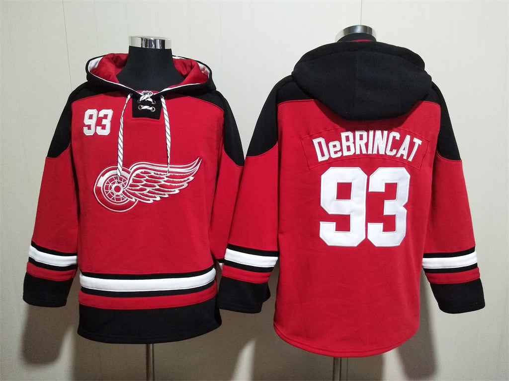 Men's Alex DeBrincat Detroit Red Wings Red Jersey Ageless Must-Have Lace-Up Pullover Hoodie