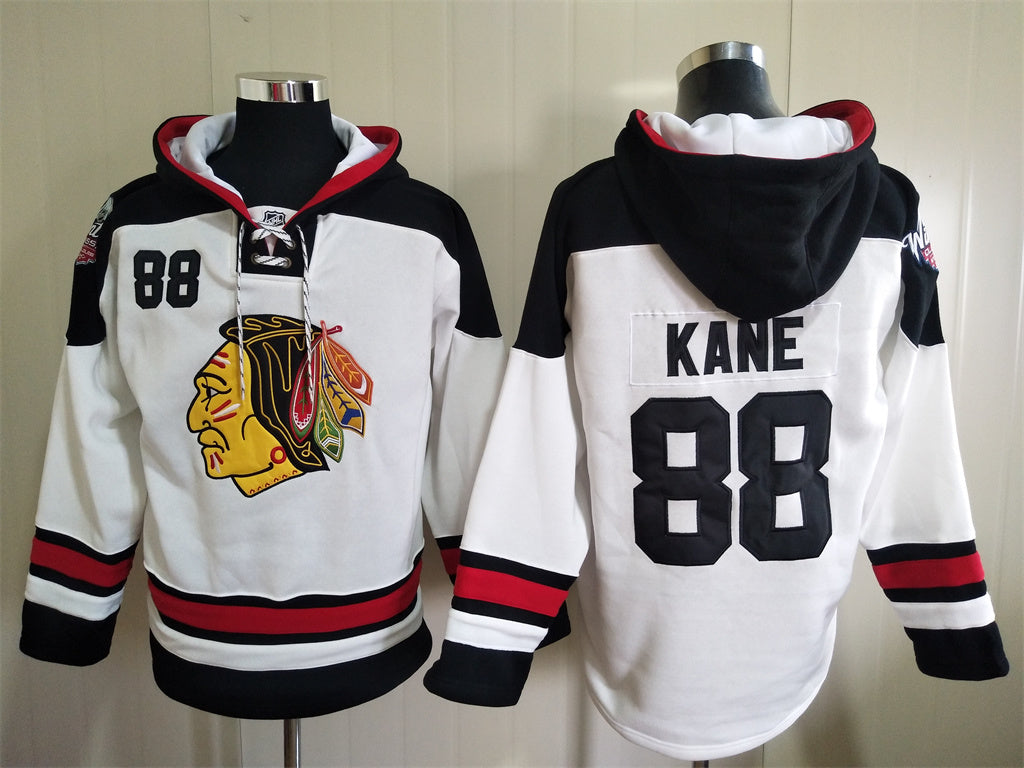 Men's Patrick Kane Chicago Blackhawks White Jersey Ageless Must-Have Lace-Up Pullover Hoodie