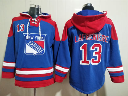 Men's Mika Zibanejad New York Rangers Royal Alternate Jersey Ageless Must-Have Lace-Up Pullover Hoodie