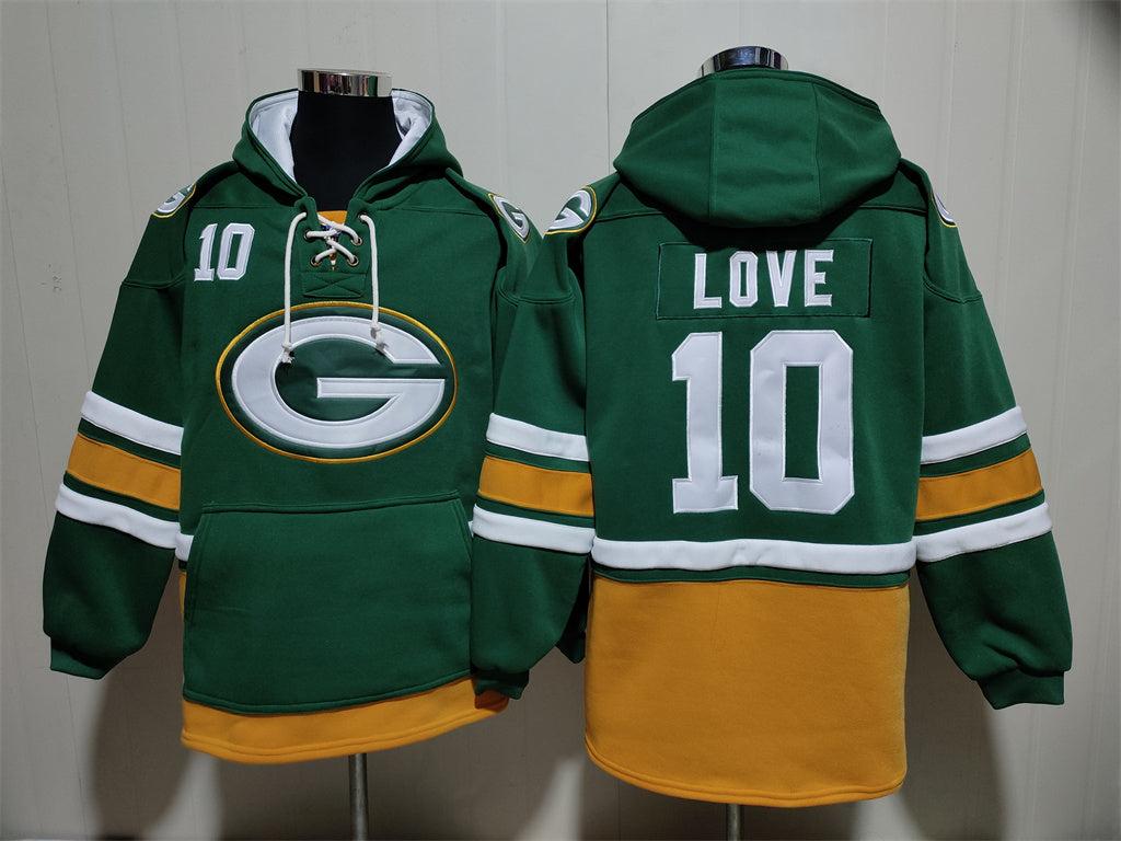 Men's Jordan Love Green Bay Packers Green Ageless Must-Have Lace-Up Pullover Hoodie