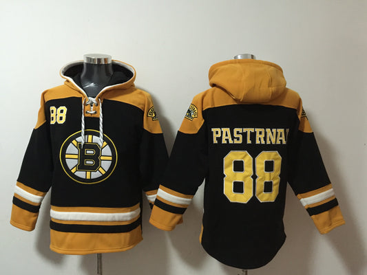 Men's David Pastrnak Boston Bruins Black Jersey Ageless Must-Have Lace-Up Pullover Hoodie