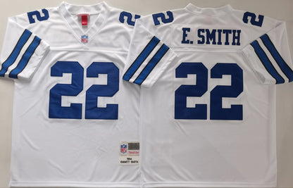 Men's Emmitt Smith #22 Dallas Cowboys White Navy Vintage Stitched Football Jersey