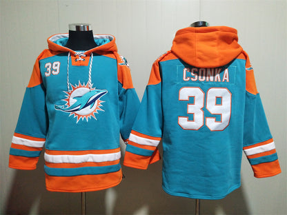 Men's Dan Marino Miami Dolphins Aqua Jersey Ageless Must-Have Lace-Up Pullover Hoodie