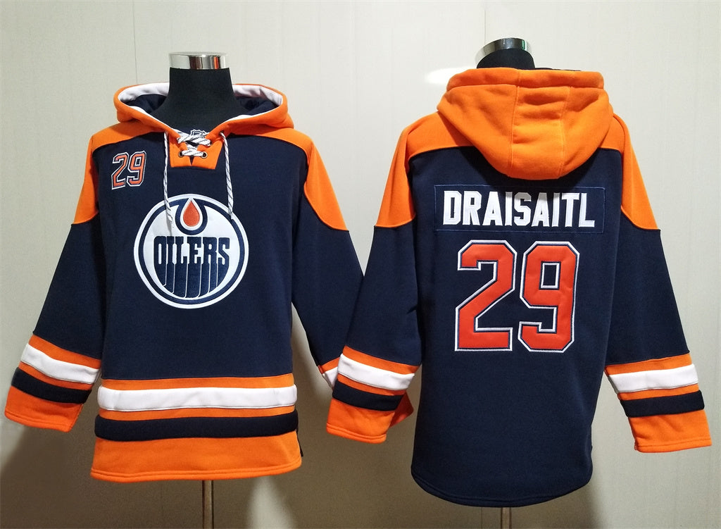 Men's Wayne Gretzky Connor McDavid Edmonton Oilers Navy Jersey Ageless Must-Have Lace-Up Pullover Hoodie