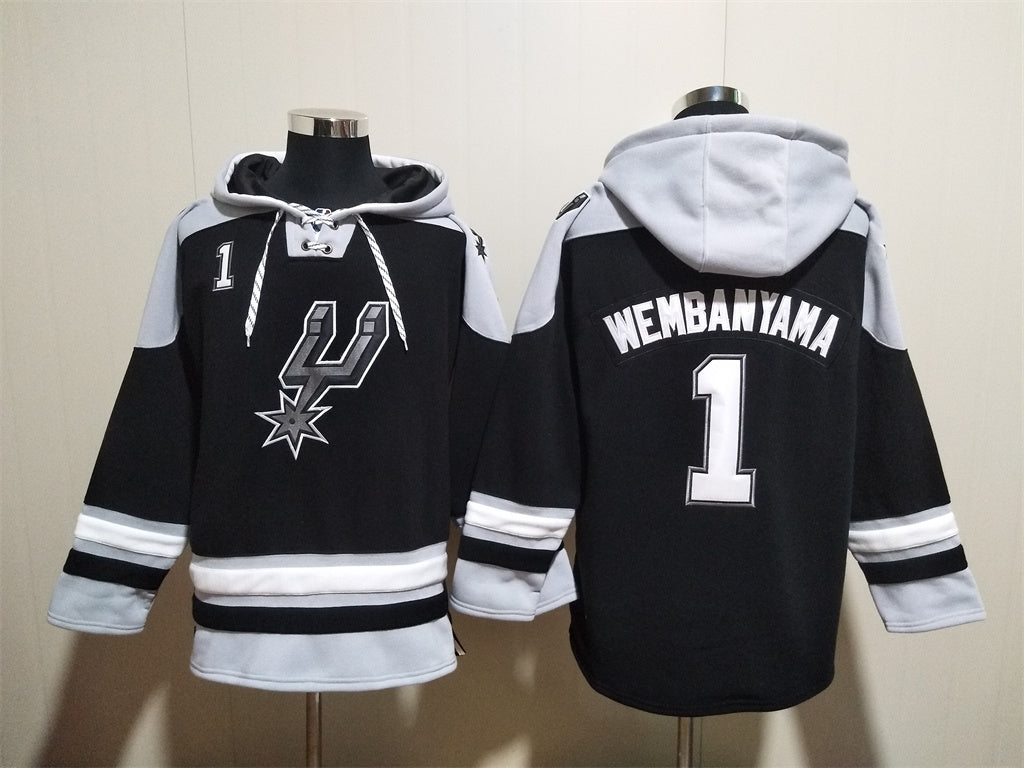 Men's Victor Wembanyama San Antonio Spurs Black Ageless Must-Have Lace-Up Pullover Hoodie