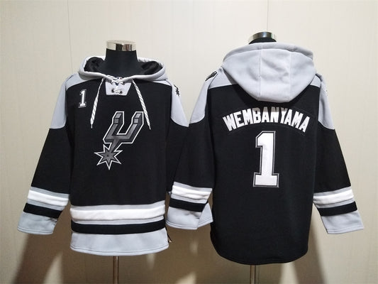 Men's Victor Wembanyama San Antonio Spurs Black Ageless Must-Have Lace-Up Pullover Hoodie