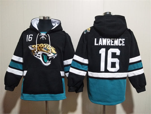 Men's Trevor Lawrence Jacksonville Jaguars Black Jersey Ageless Must-Have Pocket Lace-Up Pullover Hoodie
