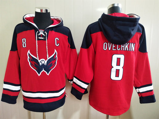 Men's Alexander Ovechkin Washington Capitals Red Jersey Ageless Must-Have Lace-Up Pullover Hoodie