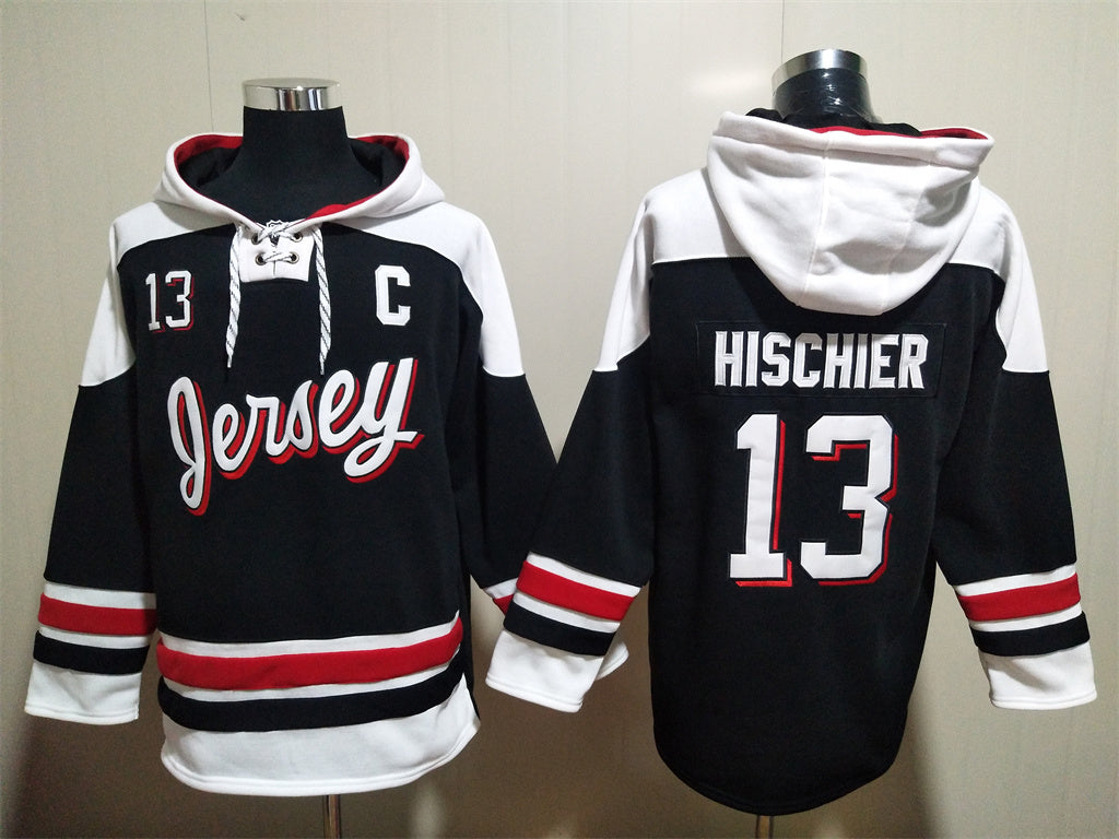 Men's Nico Hischier New Jersey Devils Alternate Black Jersey Ageless Must-Have Lace-Up Pullover Hoodie