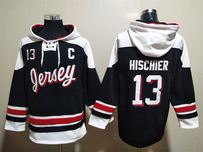 Men's Nico Hischier New Jersey Devils Alternate Black Jersey Ageless Must-Have Lace-Up Pullover Hoodie