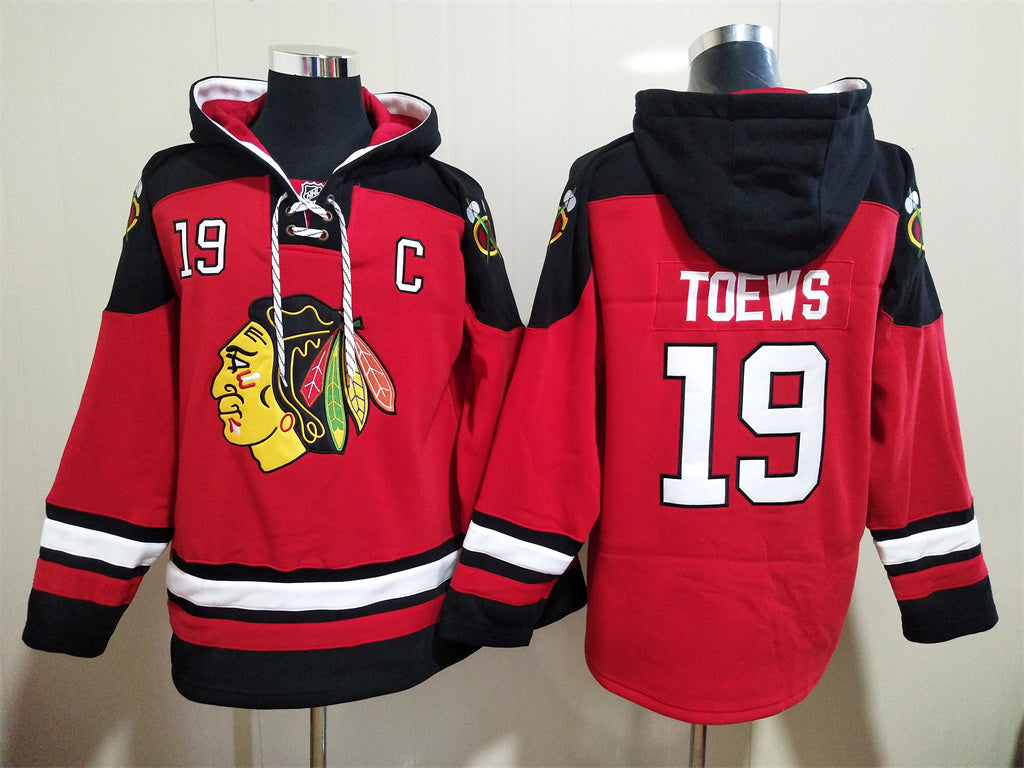 Men's Connor Bedard Chicago Blackhawks Red Jersey Ageless Must-Have Lace-Up Pullover Hoodie