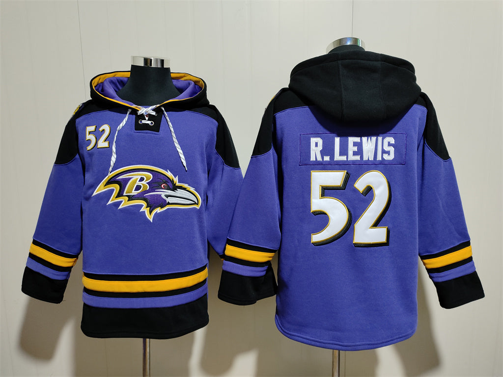 Men's Lamar Jackson Baltimore Ravens Purple Jersey Ageless Must-Have Lace-Up Pullover Hoodie