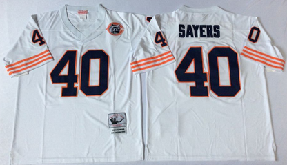 Men's Gale Sayers #40 Chicago Bears White Navy Vintage Stitched Football Jersey