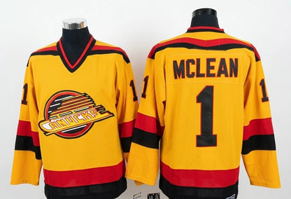 Men's Retro Vancouver Canucks Kirk McLean Yellow 1989 CCM Vintage Stitched Hockey Jersey