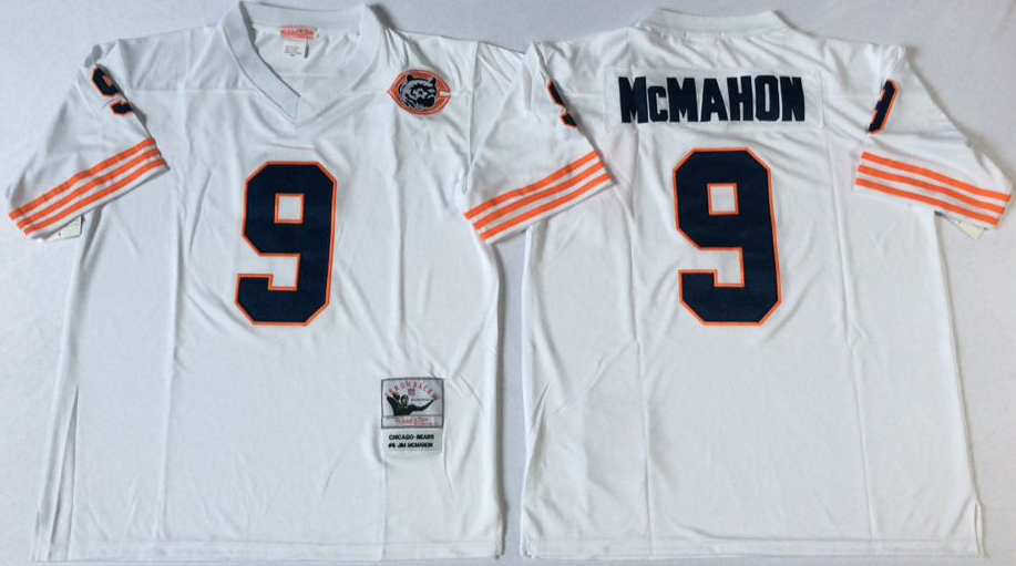 Men's Jim McMahon #9 Chicago Bears White Navy Vintage Stitched Football Jersey