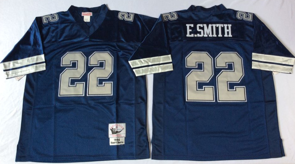 Men's Emmitt Smith #22 Dallas Cowboys White Navy Vintage Stitched Football Jersey