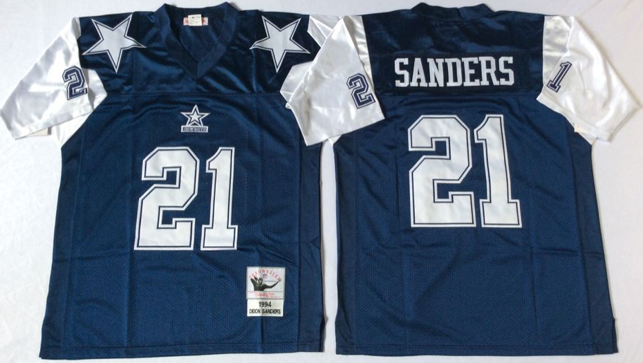 Men's Deion Sanders #21 Dallas Cowboys White Navy Vintage Stitched Football Jersey